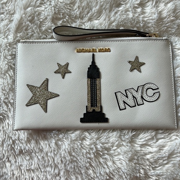 Michael Kors Handbags - Michael Kors White Leather NYC Design Wristlet